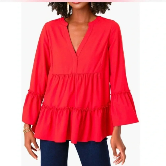 Tuckernuck Pomander Place Red Crepe Kenzo Top Size XS - Picture 1 of 9